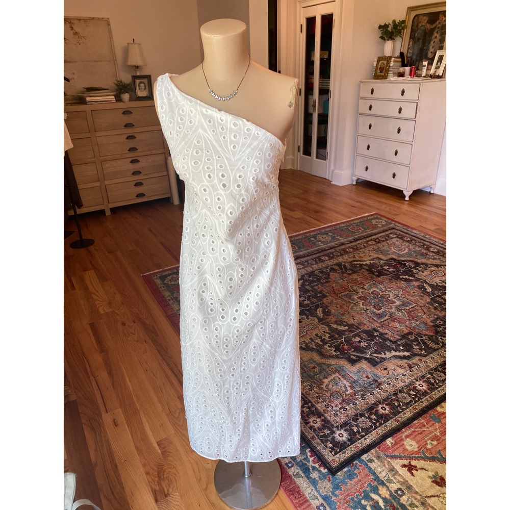 Zara White Eyelet One Shoulder Midi Dress 4877/012 XS NWT
